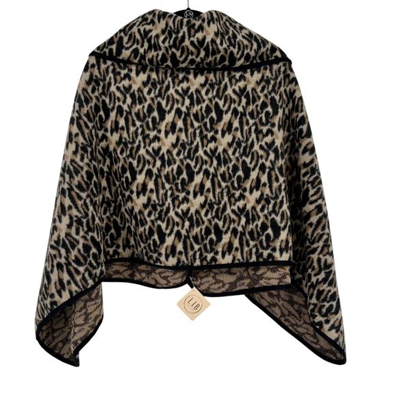 NEW L.I.B. New York Womens Animal Print Poncho Cape Leopard One Size Classic NWT - Picture 4 of 8